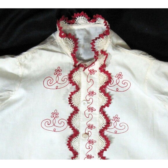 Antique Baby Dressing Christening Gown Red Embroidery Red Crochet Vintage 1920s - Picture 7 of 9